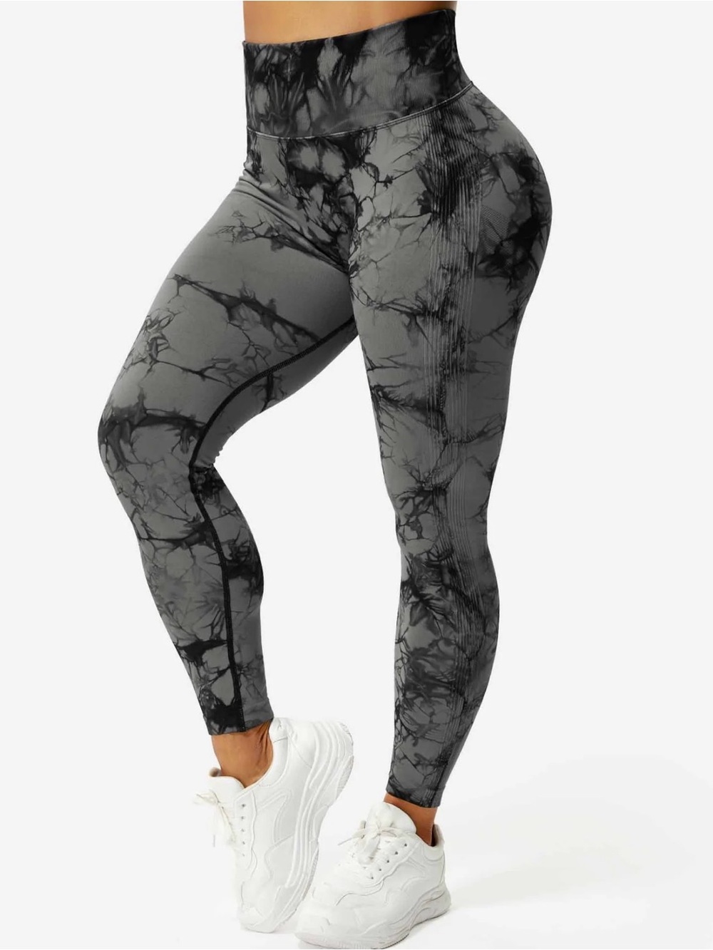 Women's Booty Scrunch Gym Gray & Black Tie-Dye Leggings